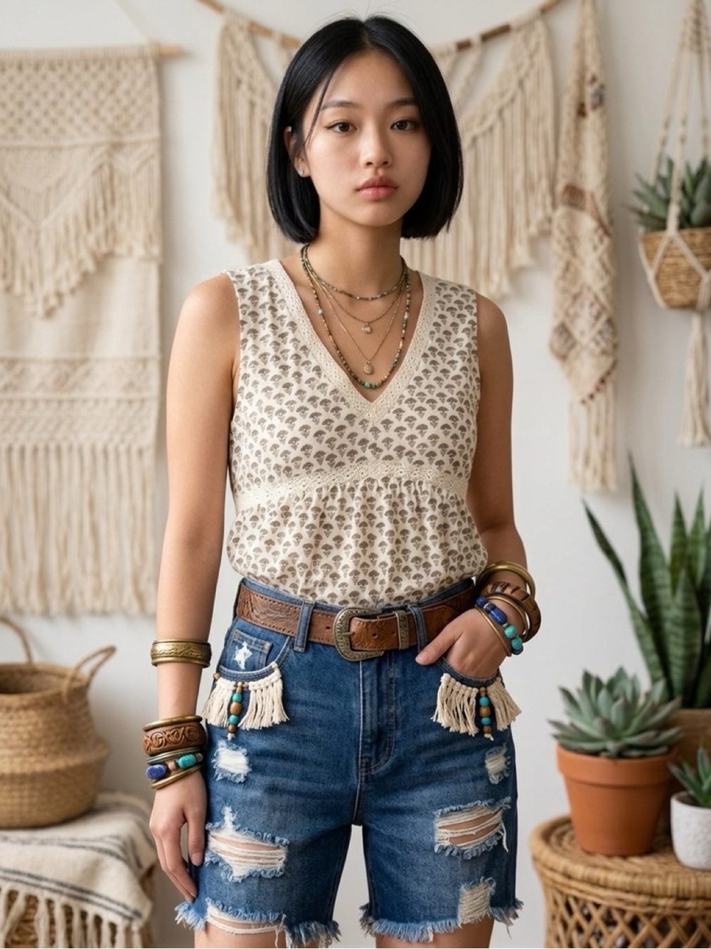 Lucky Brand Floral V-Neck Sleeveless Lace Trim Tank Top (Size: M)